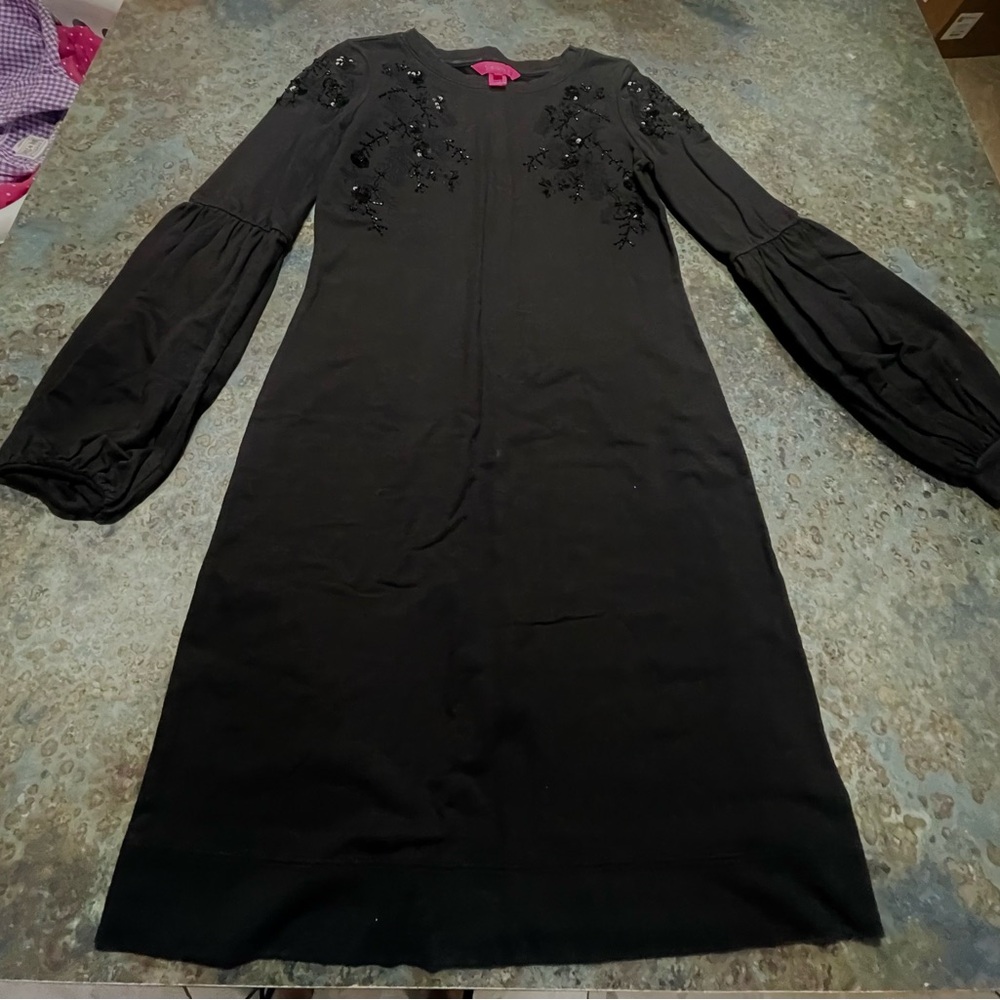 Lilly Pulitzer Bartlett black dress with bead embroidery